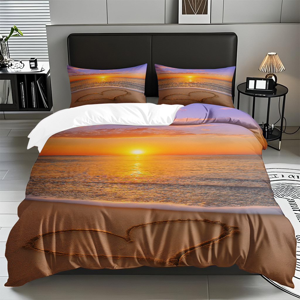 TEMU / JIT transfronterizo textil doméstico mar hermoso paisaje impresión colcha colcha de almohada fuente fábrica para la imagen se puede fijar