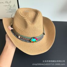 新款民族风西部牛仔遮阳帽草帽春夏可折叠防风藏族礼帽沙滩