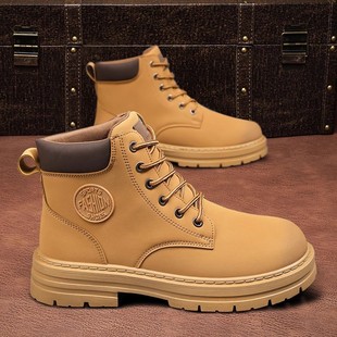 Martin Boots Men's Autumn and Winter fleece-lined Warm Cotton Shoes High-top Military Workwear Snow Boots British Vintage Rhubarb Boots