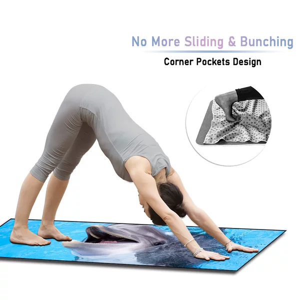 Quick-drying/sweat-absorbent/black/non-slip/yoga towel yoga mat towel printed sports towel net bag
