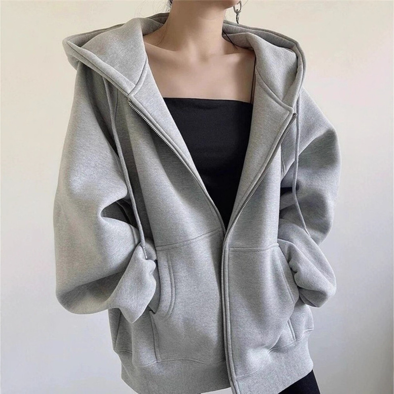 Women's American-Style Hoodie Sweatshirt with Silver Fox Velvet, Versatile Autumn and Winter Fleece-Lined Thickened Cardigan Jacket A6452 Women's American-Style Hoodie Sweatshirt with Silver Fox Velvet, Versatile Autumn and Winter Fleece-Lined Thickened Cardigan Jacket A6452