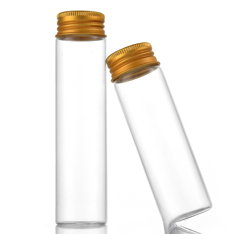 30mm螺口铝盖高硼硅玻璃管制瓶花茶包装瓶透明糖果瓶瓶中草瓶直销