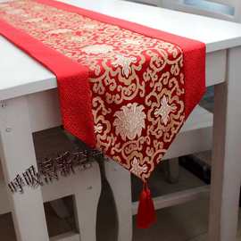 中式桌旗喜庆床旗装饰布富贵花桌旗边框红色厂家直销图片为主款式