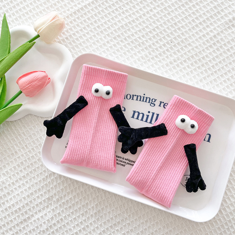 Pareja de dopamina calcetines magnéticos de mano calcetines de otoño rosa a media pantorrilla calcetines deportivos ropa exterior lindos calcetines de pila blanca