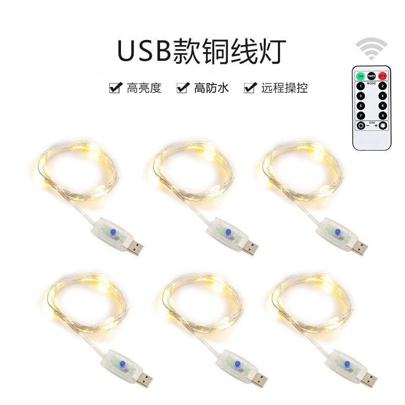 厂家批发8功能USB铜线灯串 圣诞装饰彩灯10米100灯遥控led铜丝灯|undefined