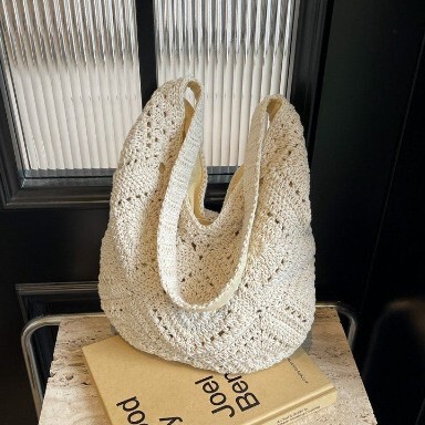 Korean Style Fashion Woven Bag Ins Style Artistic Wool Bag Shoulder Bag All-match Seaside Holiday Hollow Beach Bag