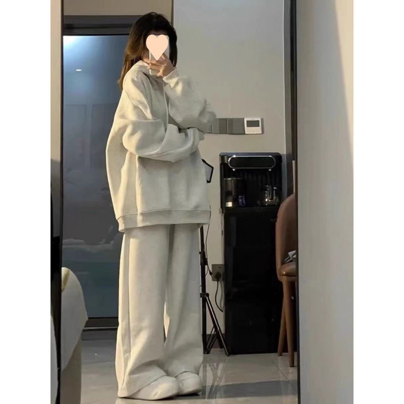 ActiveGo Korean Style Simple High-End Feel Sportswear Women, Loose Casual Hoodie Sweatpants, Two-Piece Set For Students In Autumn_desvips.com