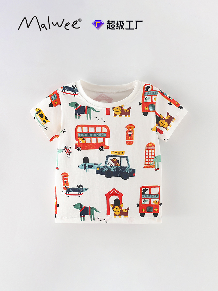 summer cute children's T-shirt for boys with a round collar