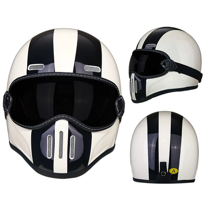Women, Pig-Nose Helmet, Small Helmet – Motorcycle Safety Supplies - fiberglass-white-black-track-brown-lens-m56-57-head-circumference