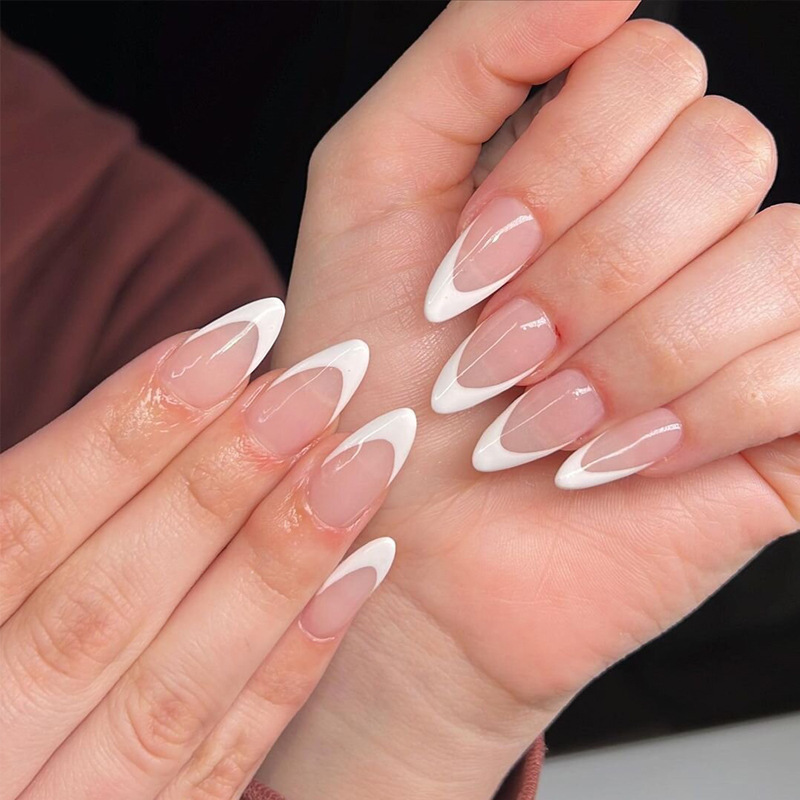 Wear nail beauty nail piece wholesale cross-border direct sales almond white French nail patch removable fake nail