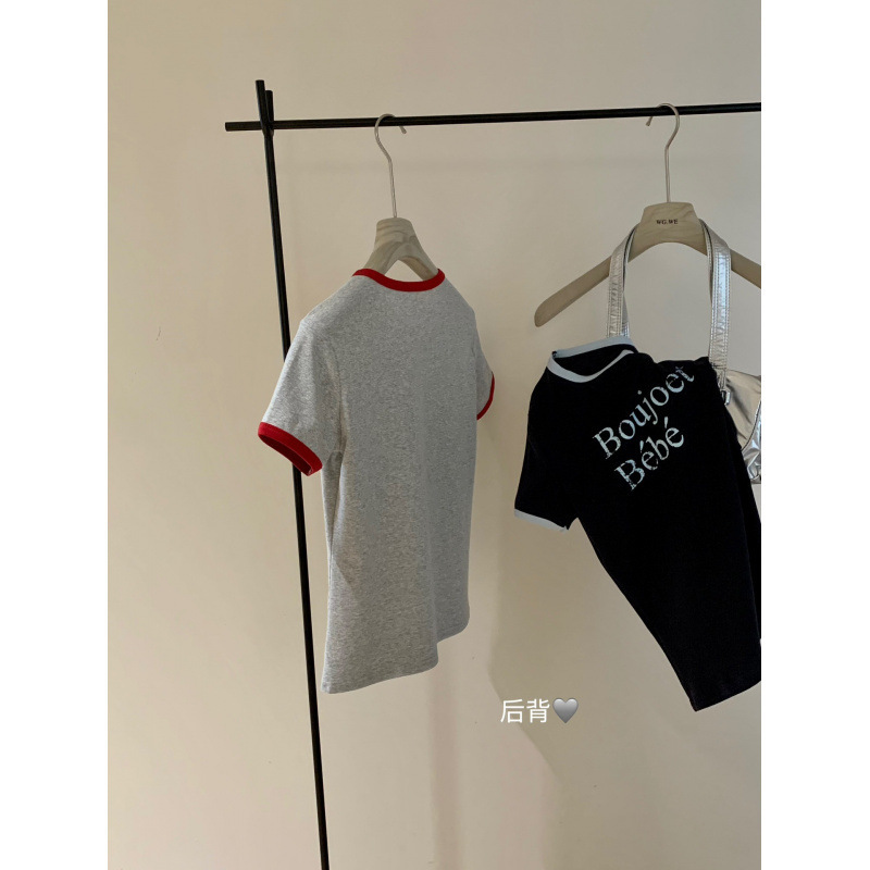 セナ [WGWE] 年齢軽減ラウンドネックコントラストプリント半袖Tシャツレディース夏人気万能ショートトップス|undefined