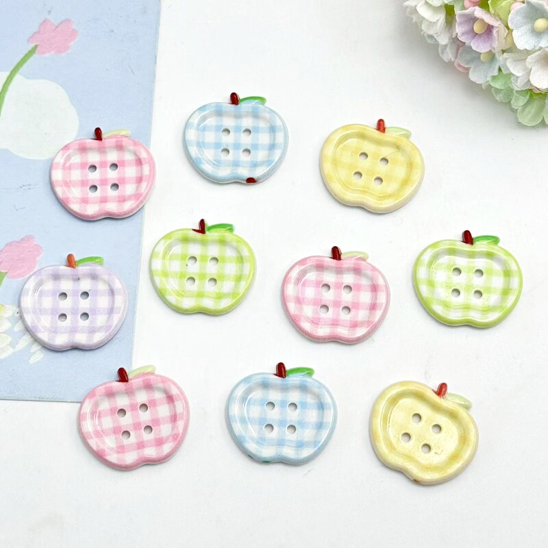 Cute Plaid Button Apple Hairpin Headwear DIY Handmade Children's Clogs Phone Case Resin Accessories Wholesale