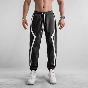 Autumn and Winter striped American casual sports European and American plus size trousers loose sweatpants muscle men's sports new fashion