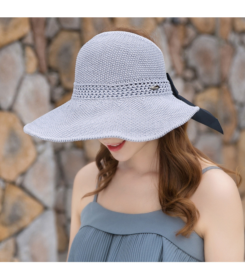 Women's Vacation Solid Color Bowknot Big Eaves Sun Hat display picture 2