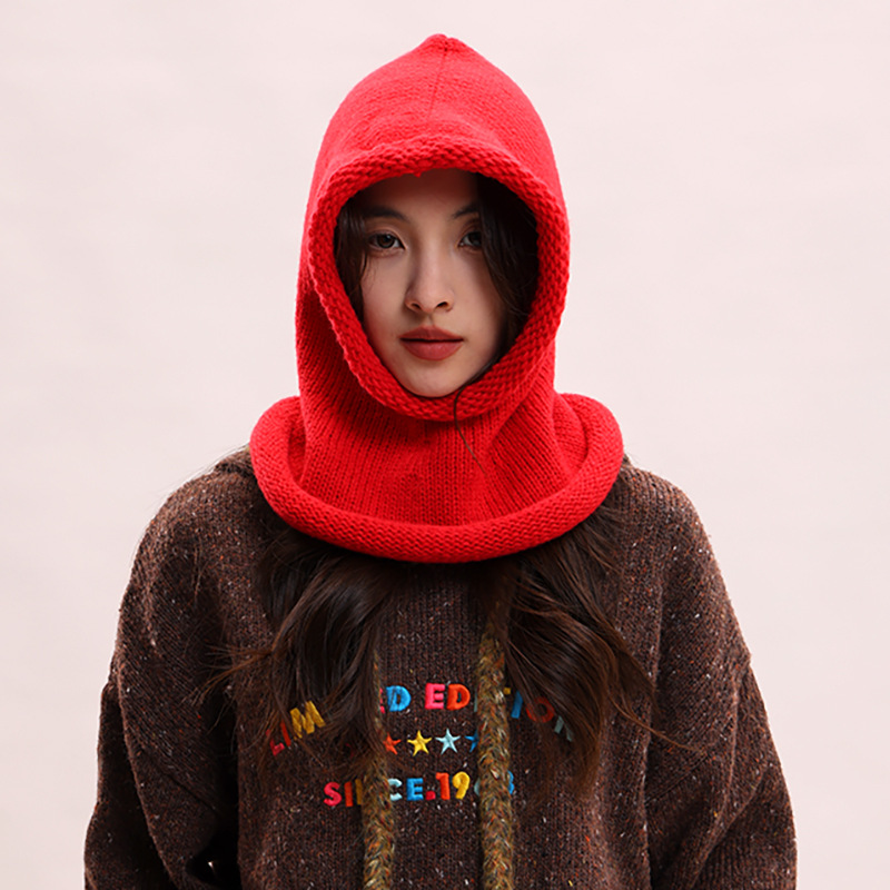 Cagoule coréenne pour enfants, couleur unie, col chaud, protection des oreilles, bonnet tricoté pour couple, pour hommes_voghion.com