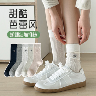 Summer Bow Ballet Style Socks for Women Summer Thin Jk Breathable Mesh Women's Mid-Calf Pile Socks Zhuji Socks Industry