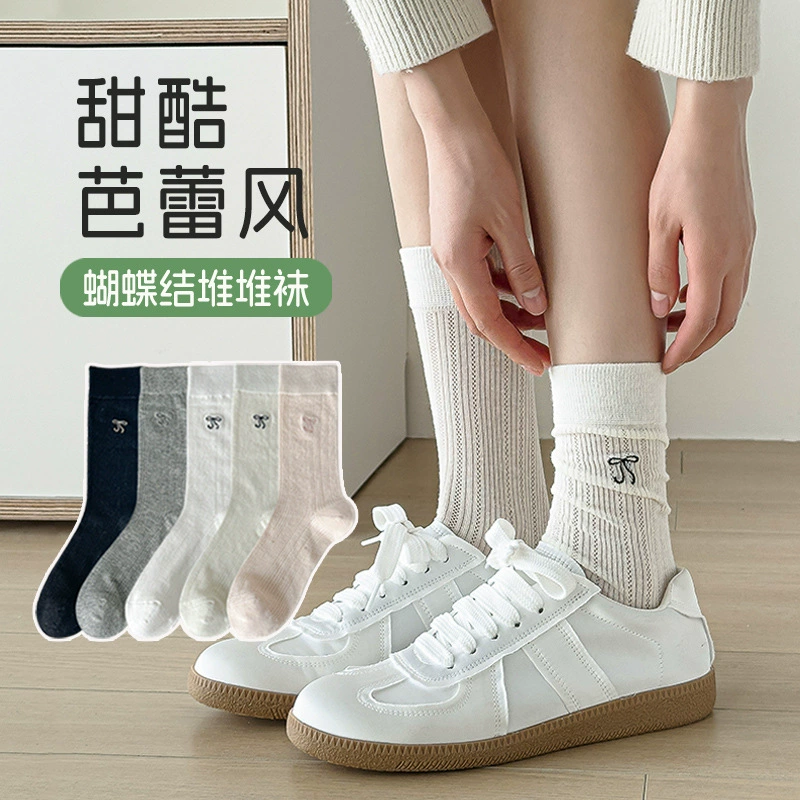 Summer thin breathable socks with bow, for teenagers, mid-length