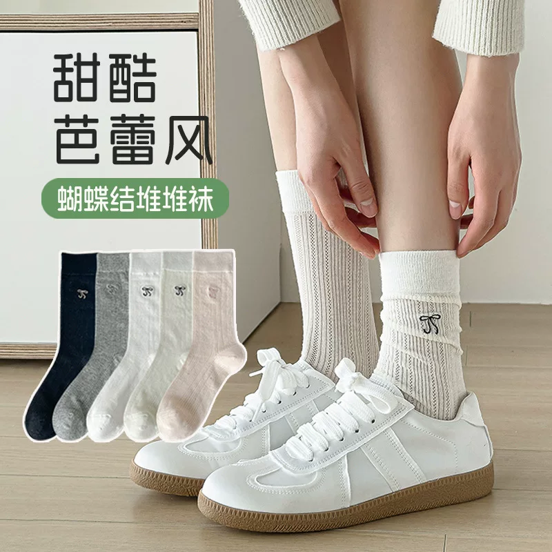 Summer thin breathable socks with bow, for teenagers, mid-length
