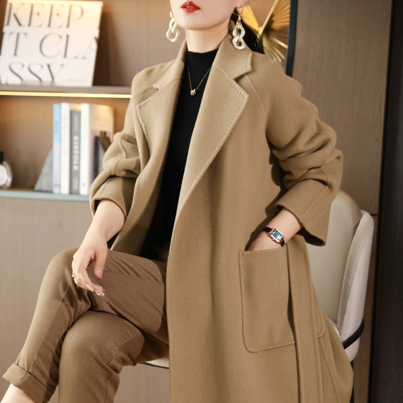 Demi-season fashionable solid color woolen long double-sided woolen…