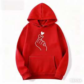 【跨境欧码】秋季羊毛卫衣纯色手指心连帽韩国时尚运动衫长袖上衣