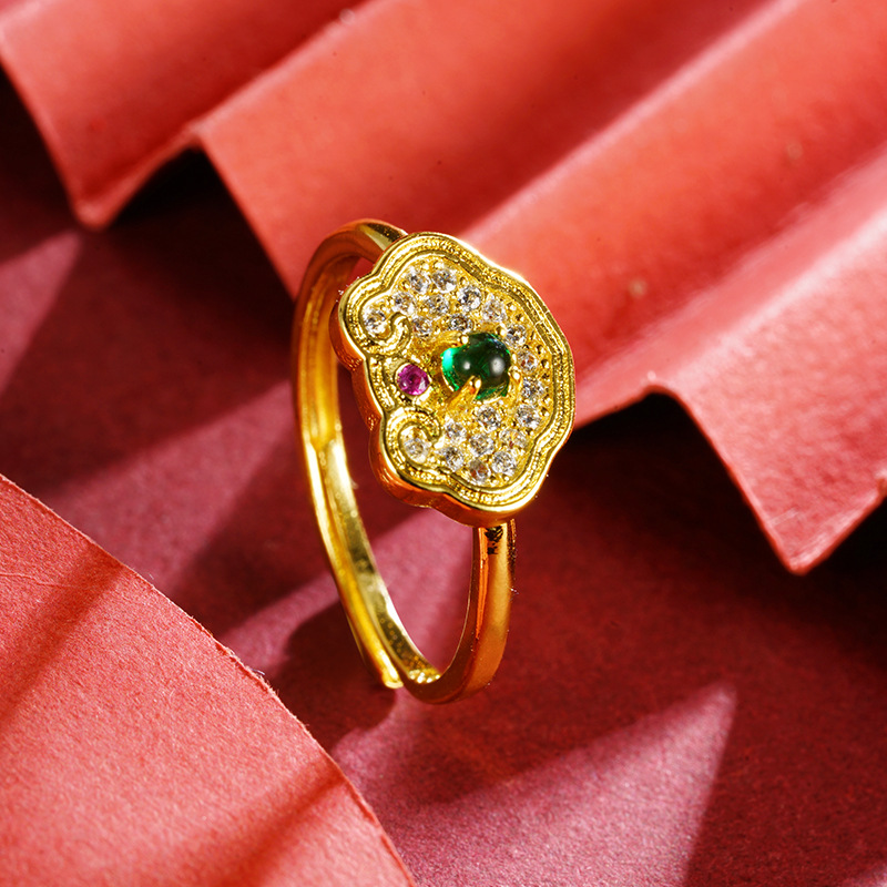 Anillo de bloqueo de oro vietnamita, ley antigua, herencia de estilo nacional, temperamento vivo, joyas retro, accesorios Yiwu al por mayor