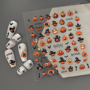 Foreign trade cross-border explosions embossed nail art Halloween stickers cartoon cute pumpkin nail decorations wholesale in stock