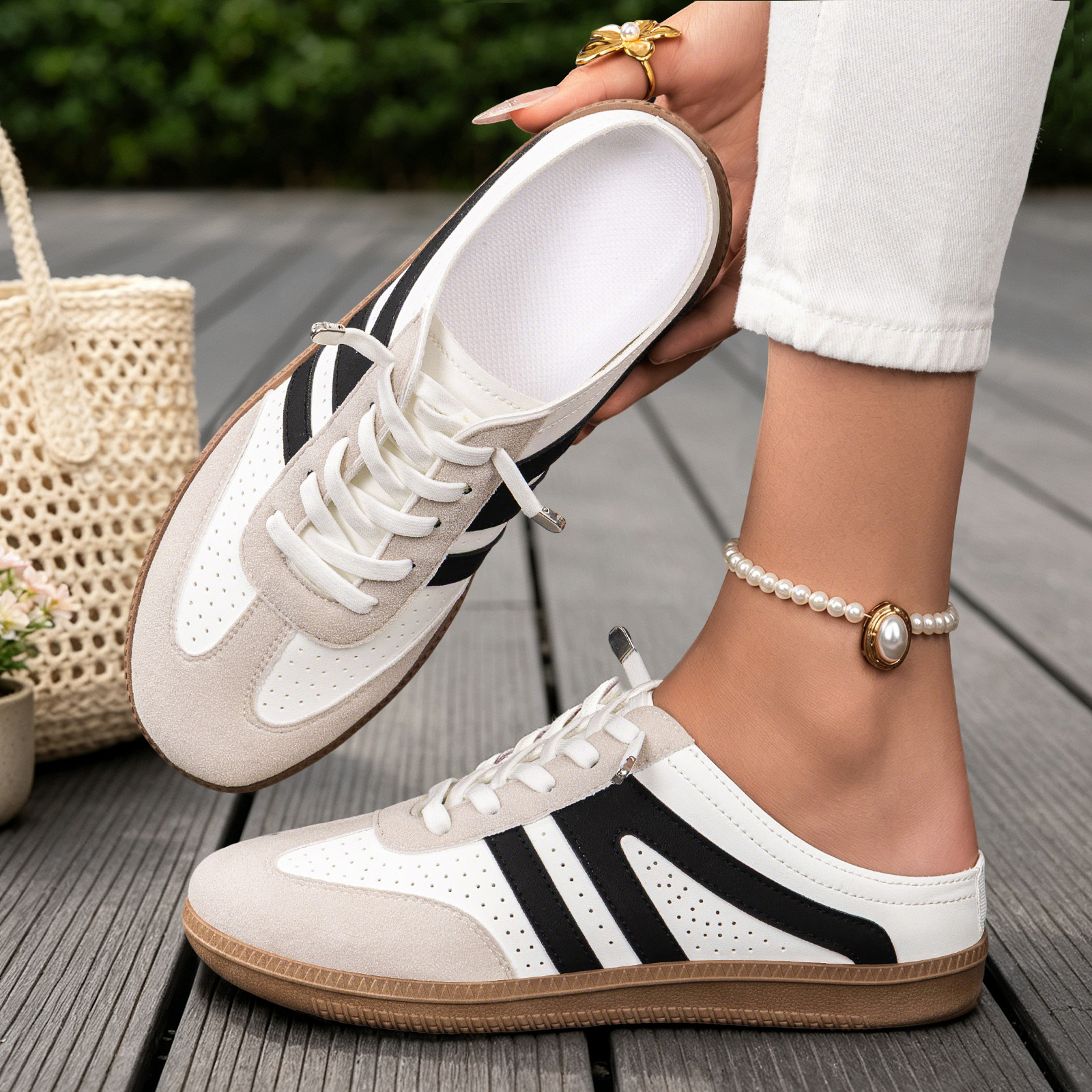 Zapatos de mujer de verano transfronterizos de entrenamiento medio zapatillas transpirables suela suave un pedazo retro zapatos perezosos zapatos casuales
