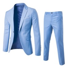 外贸欧码热销西服二件套韩版青年纯色时尚休闲简约西装婚礼服套装