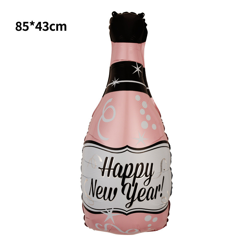 Decoración de fondo de Año Nuevo, globos de aluminio, marco de fotos con botella de FELIZ AÑO NUEVO, decoración de fiesta, arreglo de globos