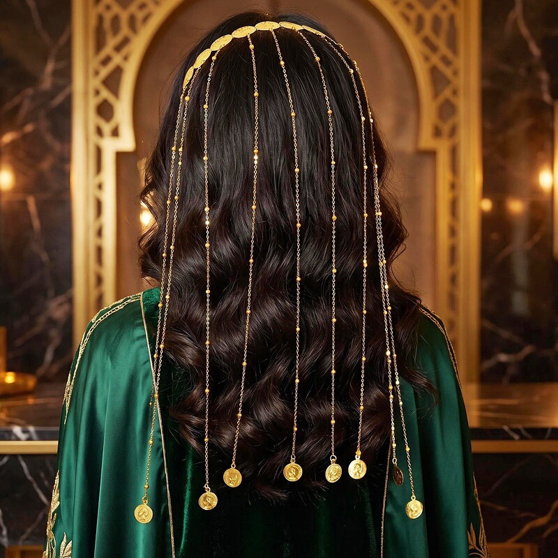 Middle Eastern Arab style new fashion gold coin tassel headpiece chain headband Kurdish bridal head chain