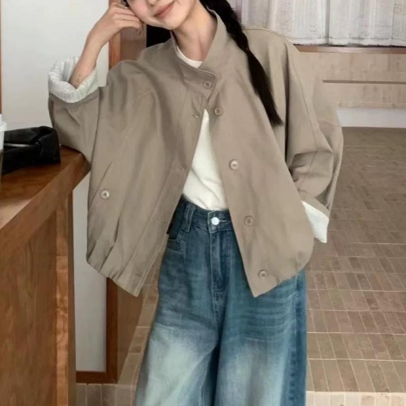 感韩系立领撞色工装外套女秋季新款港风休闲流行夹克上衣|undefined