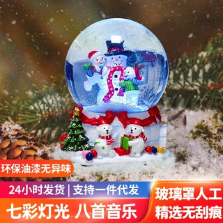 树脂圣诞雪人水晶球音乐盒加灯变色水球工艺品 东莞源头厂家定制