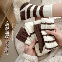Плюшевые гольфы до колена, демисезонные тёплые коралловый флис, one size