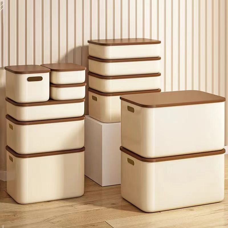 大容量デスクトップ収納ボックス家庭用多機能雑貨収納バスケットins風リビングルームカバー付き厚手収納ボックス|undefined