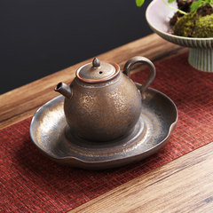 日式鎏金鐵鏽釉泡茶壺單壺粗陶功夫茶具陶瓷家用復古茶海壺承批發