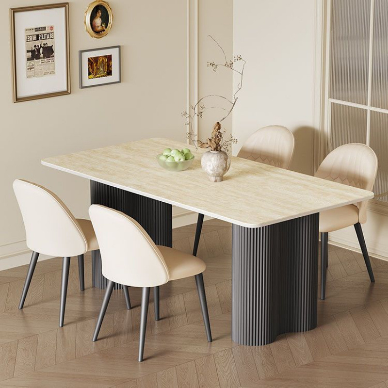 Wabi-Sabi Mid-Century Style Yellow Travertine Slate Dining Table Simple Home Living Room High-End Retro Rectangular Dining Table