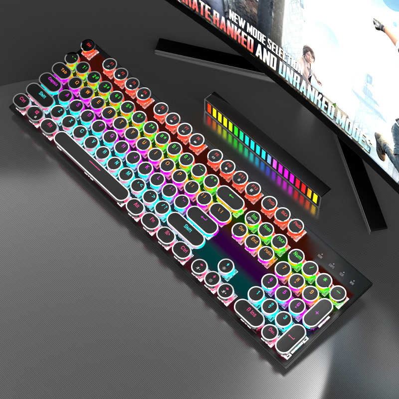 ソースファクトリーパンクスチームレトロ3モードRGB真のメカニカルキーボード競技用プラグイン緑軸コンピュータゲーム|undefined