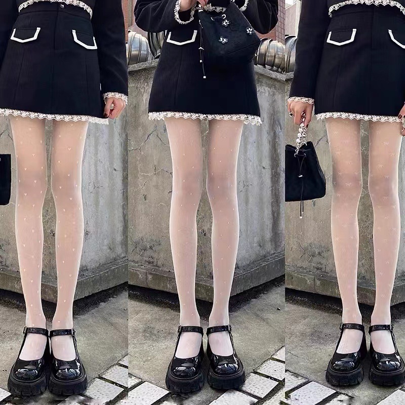 Japanese style two-dimensional summer thin milky white cored silk stockings women's pantyhose lolita jacquard bottoming socks