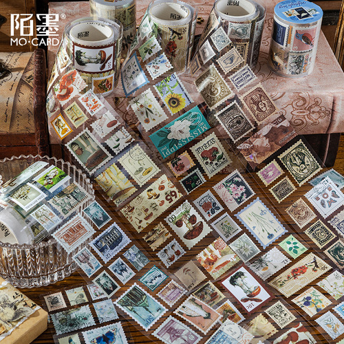 Momo Stamp Waste Disposal Tape Natural Post Office Series Retro DIY Handbook Decorative Material Stickers 8 Choices