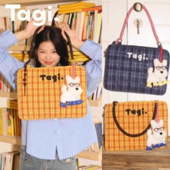 Tagi.编织小枕头刺绣串珠手提肩女包防摔防震电脑包笔记本包