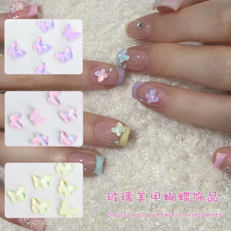 Online celebrity mocha nail butterfly jewelry glass diamond color nail Diamond flat nail accessories diy small jewelry
