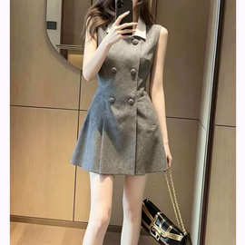 法式高级感无袖背心连衣裙女设计感收腰显瘦小个子A字短裙子夏季