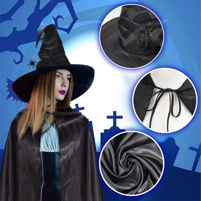 新しいハロウィーンのしわの魔女の帽子のパーティーの魔女の帽子のマントの黒いオックスフォードの布の魔女の帽子の化粧道具|undefined
