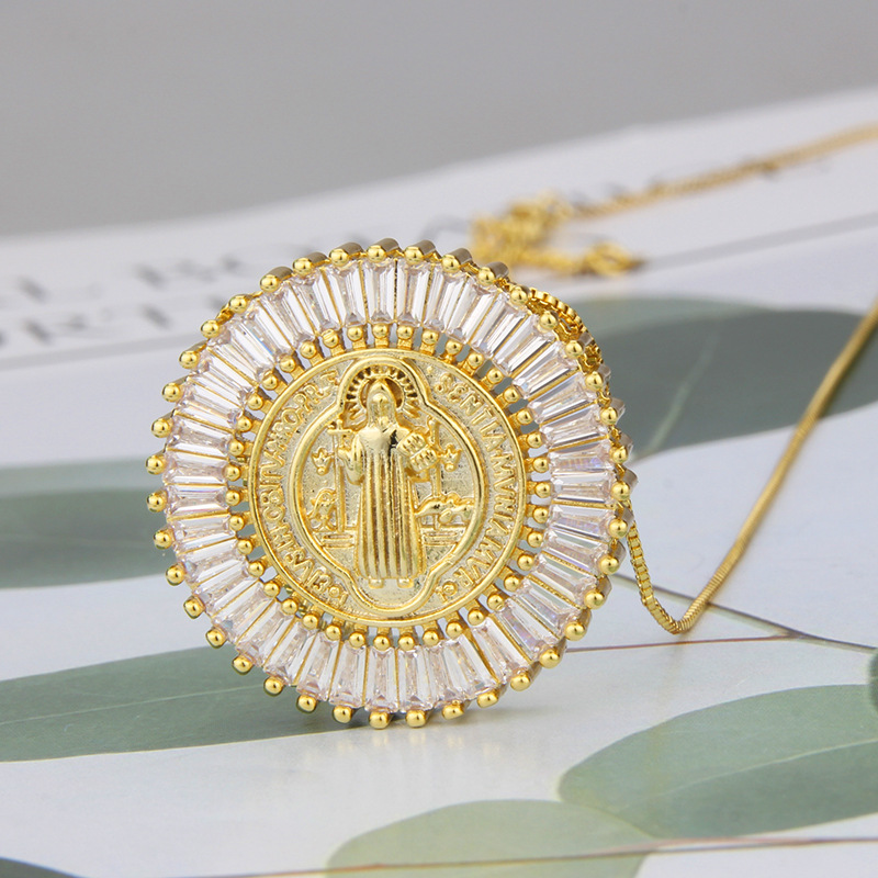 Nihaojewelry round gold-plated diamond Virgin Mary necklace Wholesale Jewelry