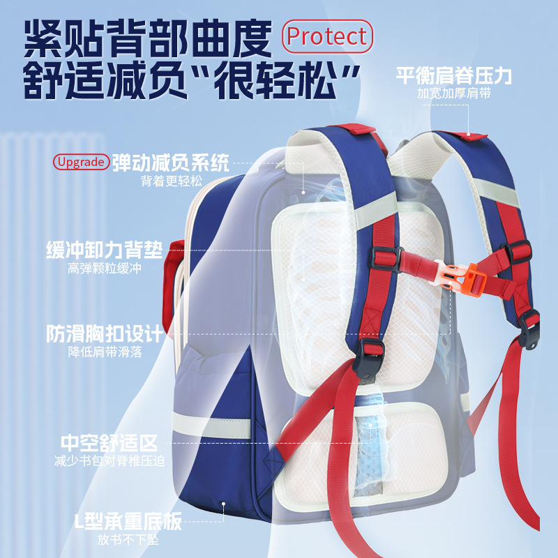 Mochila de reducción de carga suspendida Mochila de estudiante de primaria súper linda Universal 3-6 grados Resistente a la suciedad y a la caída de niños y niñas