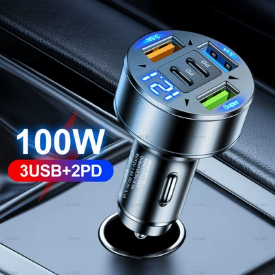 Standard 100W Five-In-One Car Charger with Digital Display, 5-Port Car Charger with Voltage, One-To-Five Multi-Port Car Charger Wholesale (Mobil şarj cihazları) - bp173-five-port-digital-display-fast-charging-bag