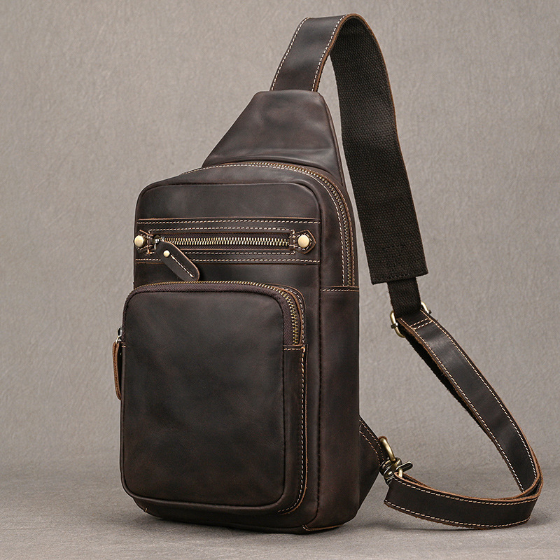 Crazy Horse Leather Men's Chest Bag, Casual Vintage Crossbody Bag, Top Layer Cowhide Large Capacity Shoulder Bag, Commuting Cross-Border Exclusive Supply Crazy Horse Leather Men's Chest Bag, Casual Vintage Crossbody Bag, Top Layer Cowhide Large Capacity Shoulder Bag, Commuting Cross-Border Exclusive Supply