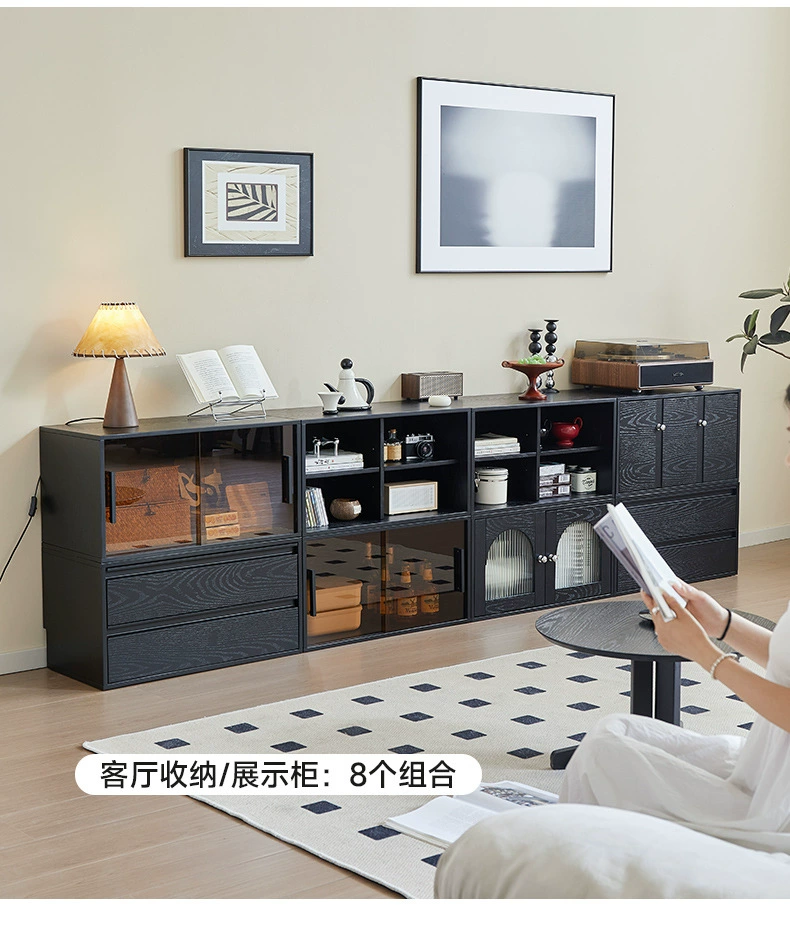 Книжный шкаф из массива дерева свободно комбинированный черный телевизионный шкаф домашний шкаф решетчатый шкаф