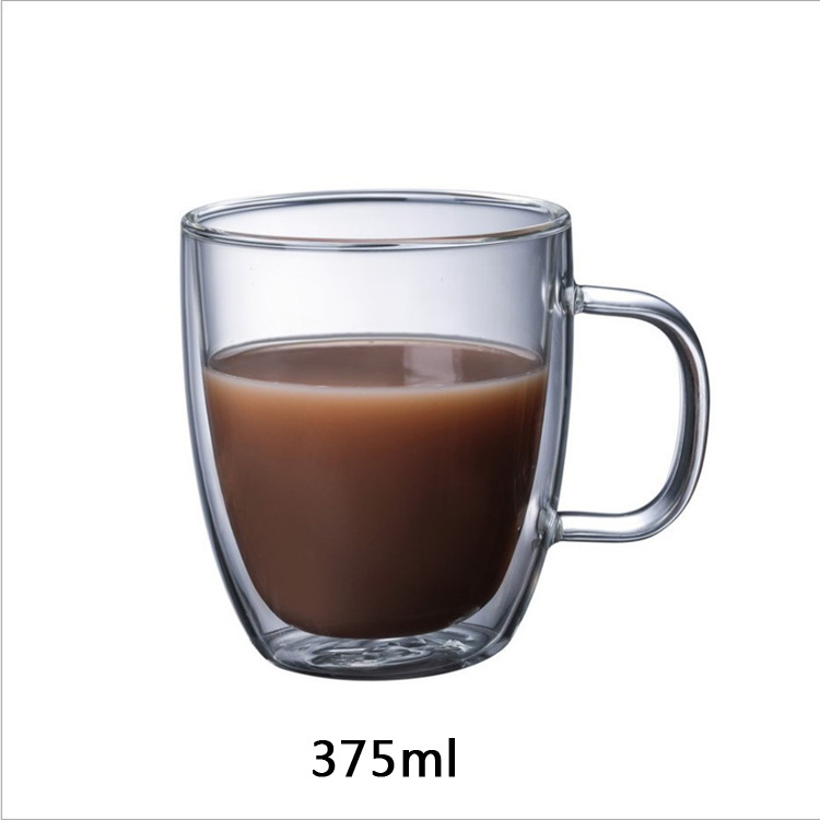 Taza de leche de doble capa de vidrio borosilicato con mango taza de café de vidrio de doble capa taza de café para cafetería taza de agua taza de té de leche