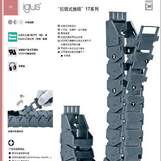 德国IGUS拉链式拖链17系列-较大内高-全封闭拉链式拖管R17系列